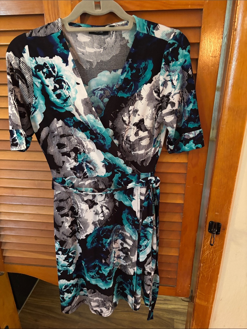 Apt. 9 Teal Black and White Floral Wrap Dress